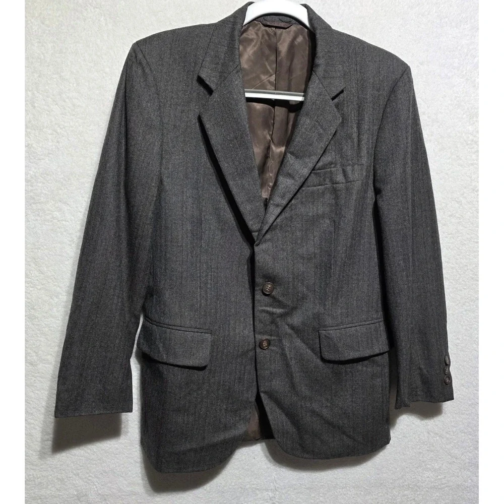 Vintage SASSON Mens Gray Herringbone Blazer Jacket Size S 37 Wool Blend - Picture 1 of 15